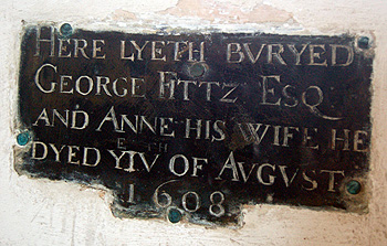 Brass to George Fitz in the south wall chancel June 2011